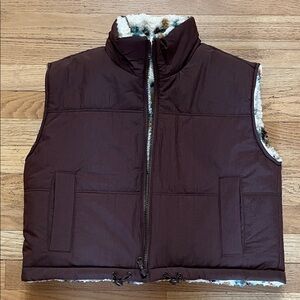 Thread & Supply Cream/Brown Sherpa Reversible Crop Vest